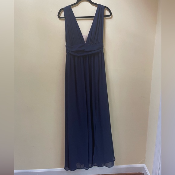 Lulus Heavenly Hues Chiffon Navy Slit Front Full Length Dress Medium - Picture 2 of 13